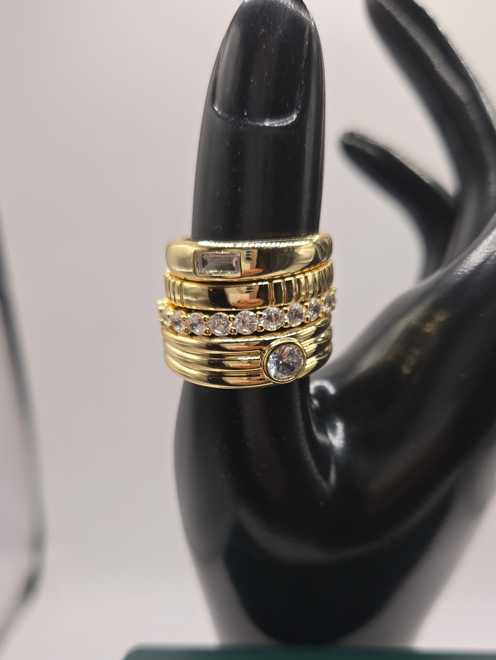 NEW Pavoi Gold-Tone Stackable Ring Set with Crystal Accents - Picture 2 of 7